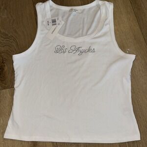 No Comment Junior's Los‎ Angeles Bling Tank Crop Ribbed Size X-Large NEW Stretch